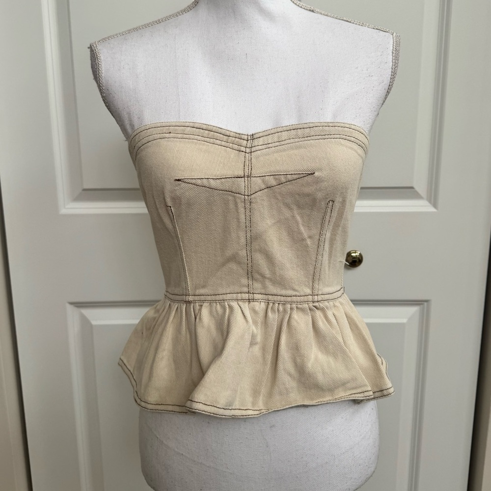 Sofie the Label - Cream Denim Strapless Peplum Top (small)